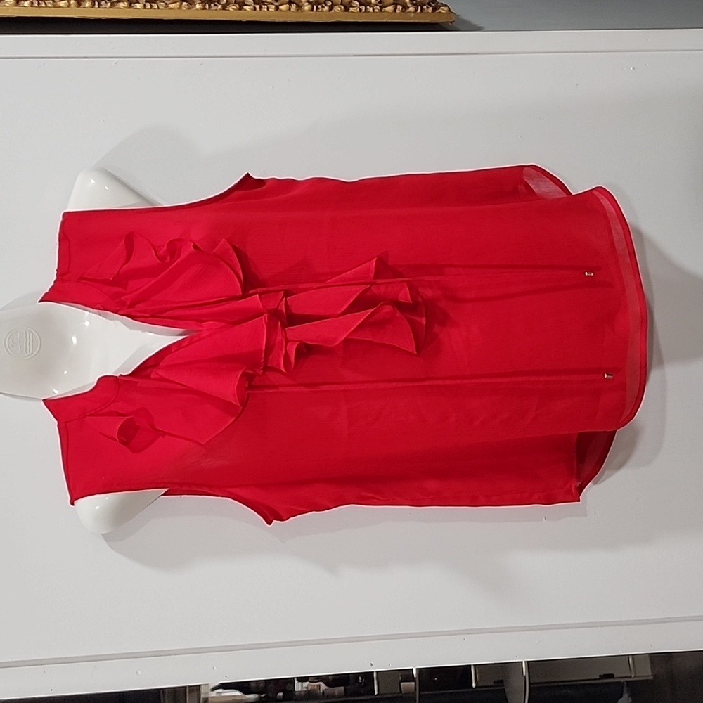 Tommy Hilfinger Red Chiffon Ruffle Detail Blouse Size Small